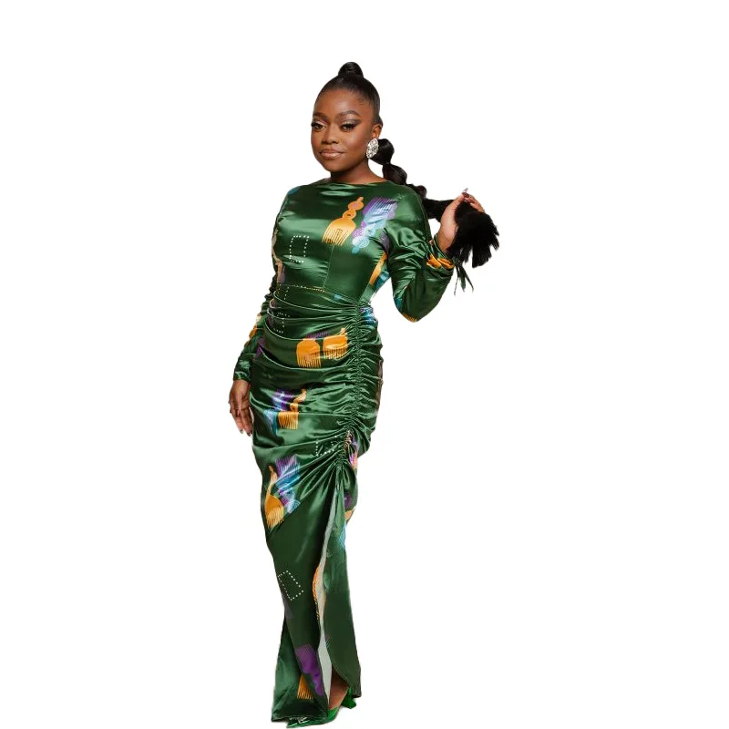 

African Printing Dresses for Women Summer 2021 African Women Long Sleeve Long Dress Maxi Dress African Clothes Women