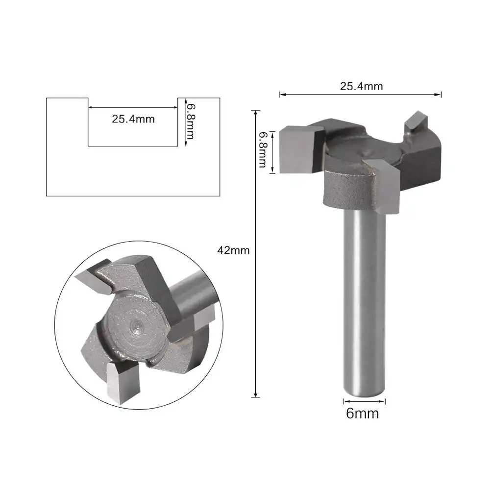 

6mm Shank Three-edged Woodworking Milling Cutter Groove Milling Gong Cutter Accessories Supplies