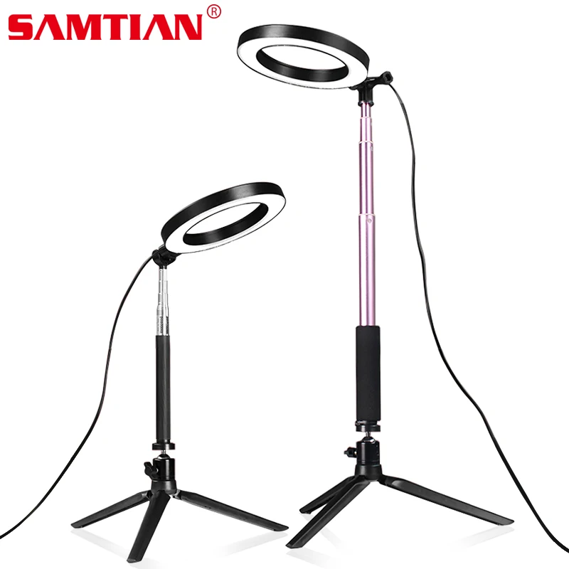 SAMTIAM кольцевой светильник 8 дюймов Bluetooth USB штекер с селфи палкой штатив держатель