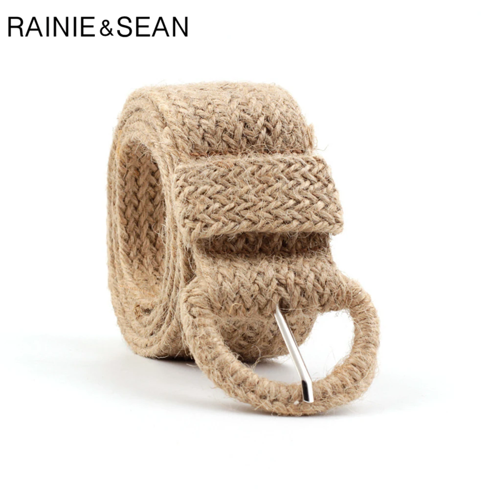 Женский плетеный пояс RAINIE SEAN повседневный цвета хаки в богемном стиле льняной из