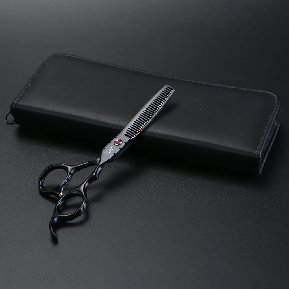 

6 inch Japan 440c Professional haircut scissors for barber shopCutting and thinning tools Black paint craft Ruby Tooth scissors