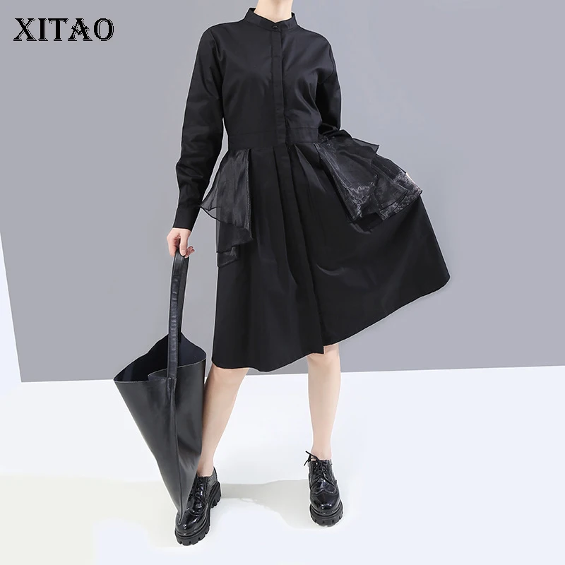 XITAO лоскутное Сетчатое повседневное однобортное платье для женщин 2020 Весенняя