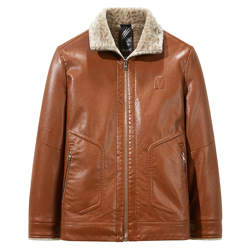 

Men's PU Leather Jacket 2020 Winter New Style Fashion Casual Warm Thicken Fleece Short Paragraph Coat Male Brand Clothing