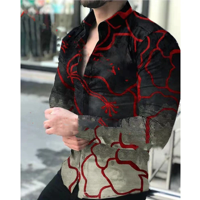 

2022 Spring Men's Shirt For Men Clothing Male Blouse Autumn Hawaiian Long Sleeve Cardigan Blouses Button Up Luxury Wholesale