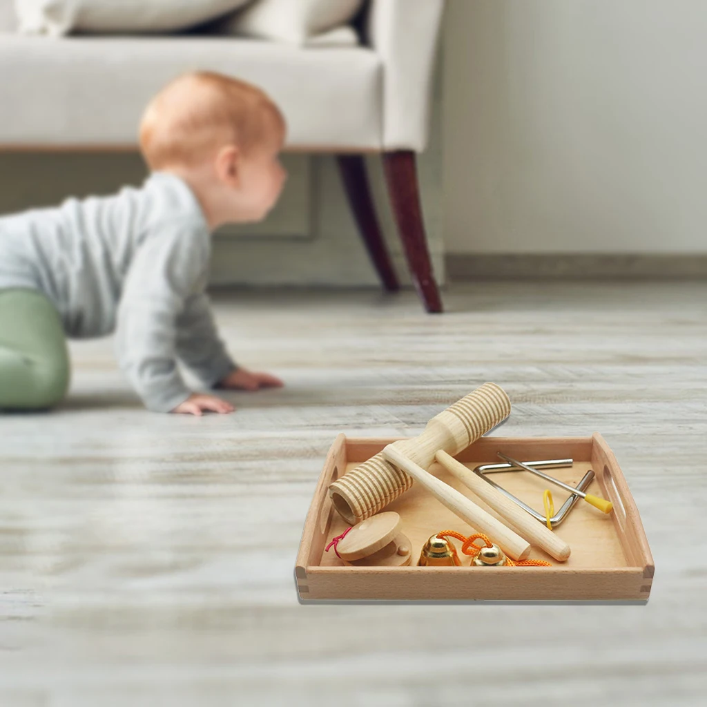 

Wood Percussion Instruments Triangle Bell Kids Baby Teaching Music Toys