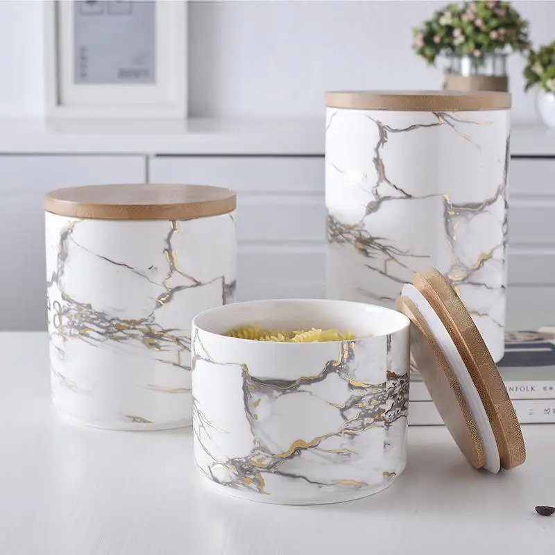 Керамическая банка для хранения с мраморным рисунком кухонный керамический