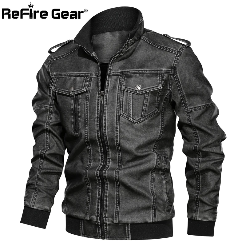 Мужская мотоциклетная куртка ReFire Gear повседневная из искусственной кожи в стиле