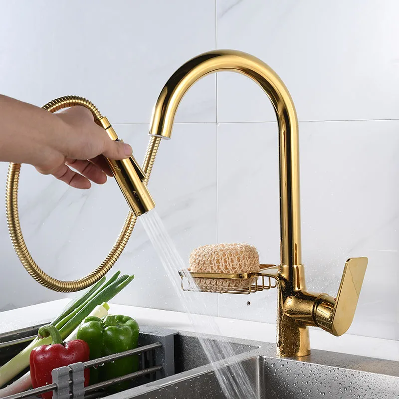 matte blackchrome kitchen faucet pull out 360 rotation faucet torneira dual outlet water modes spout hot cold mixer tap free global shipping