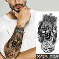 lion black temporary tattoo sticker rose crown tiger wolf forest jaguar tatu arm waist men women body art glitter tato kids 2021