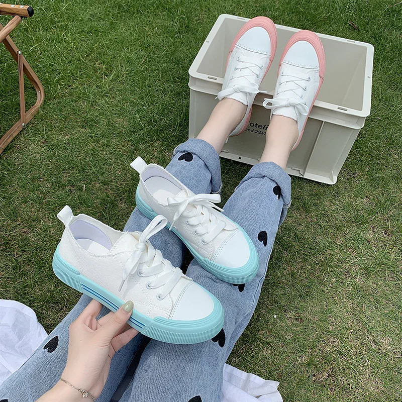 

Canvas Shoes Women's Summer Thin 2021 New Student Pink Bottom White Shoes