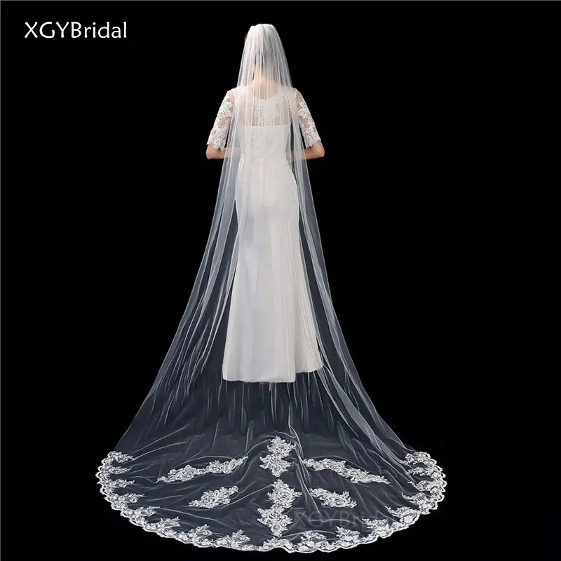 

New Arrival Wedding Veil 3 Meter Lace Appliques Bridal Veils Mariage Veus de Noiva Trouwen Cheap Velo Brasil Estoque