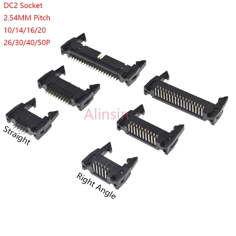 10pcs DC2 10/16/20/26/34/40 PIN 2.54MM pitch MALE SOCKET straight/Right angle idc box headers CONNECTOR 10P/20P/40P FOR FC Cable - купить по