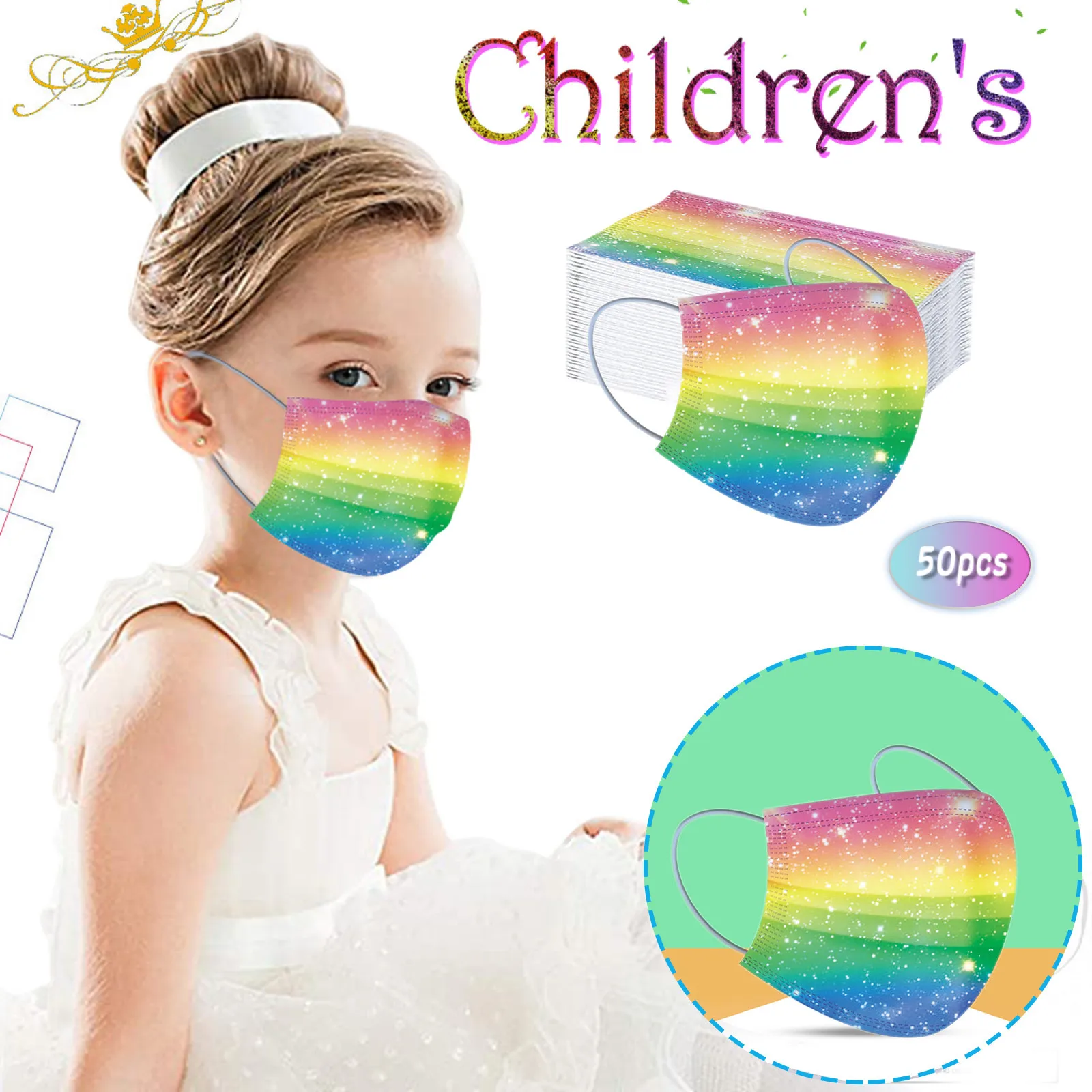 

Children's 50pcs Disposable Masks Cartoon Printing tie-dye mouth mask for kid 3Ply Disposable face mask kawaii máscara