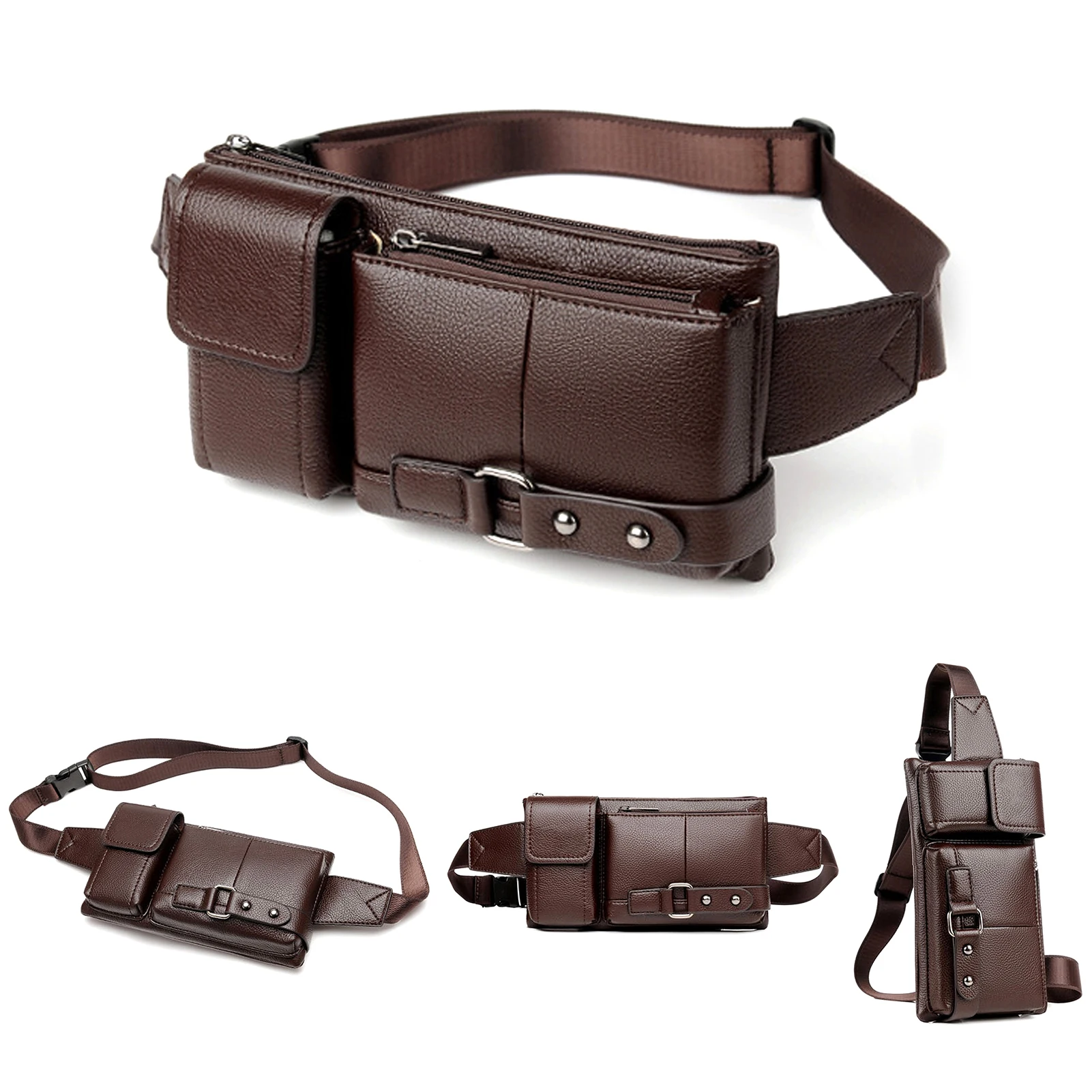 

Men Women Waist Bag Waterproof Leather Slim Belt Running Bag for Traveling Hiking Camping Pack Sack