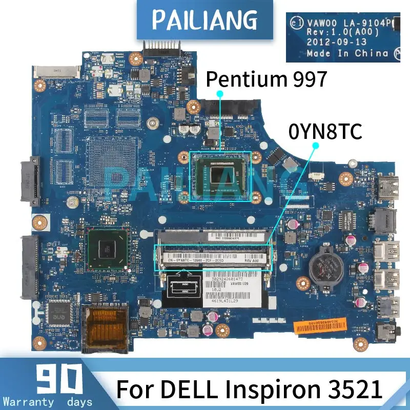 Материнская плата PAILIANG для ноутбука DELL Inspiron 3521 Pentium 997 0YN8TC материнская LA-9104P SR0V5 DDR3 -