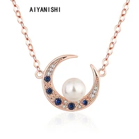 aiyanishi 18k gold filled moon necklace natural freshwater pearl link chain necklace women anniversary engagement jewelry gift