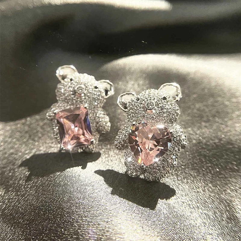 

Серьги-гвоздики HUAMI женские, милые крошечные инкрустированные фианитами в форме медведя, инкрустированные фианитами класса ААА, свадебные ...