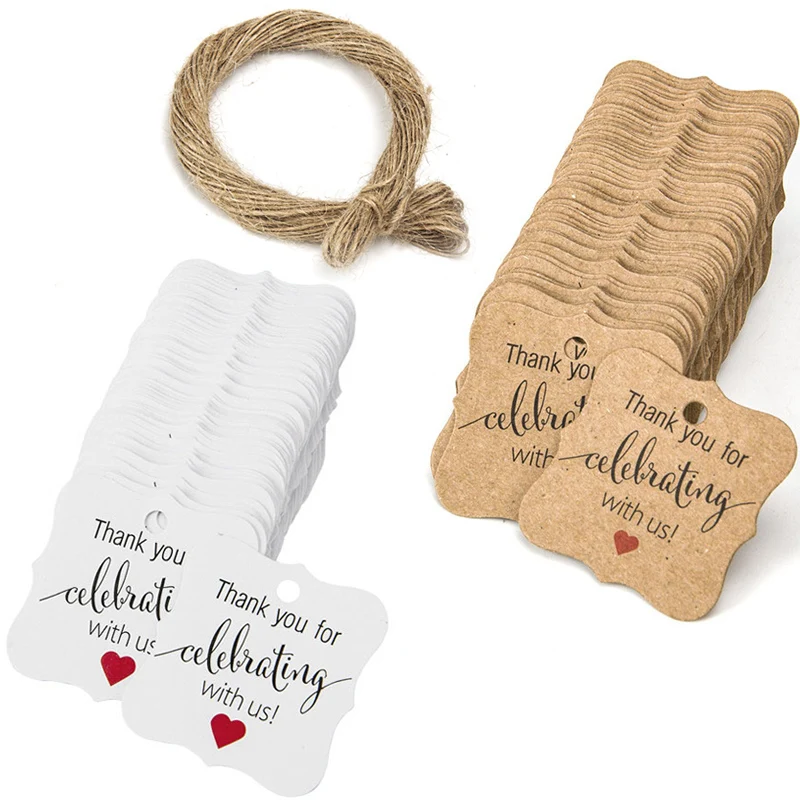 

100Pcs Thank You Tags for Celebrating with Us Wedding Party Christmas favors Decoration Gift Packaging Label Hang Tag Stationery