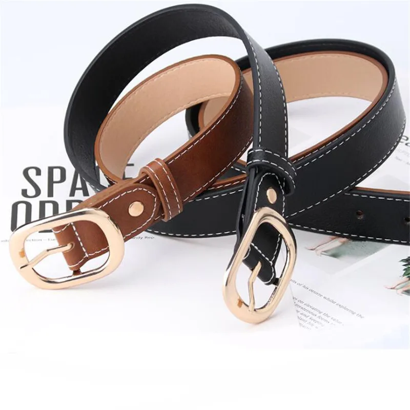 

2.8*105cm Solid PU Belt Women Waistband Girls Unisex Metal Buckle Jeans Band Students