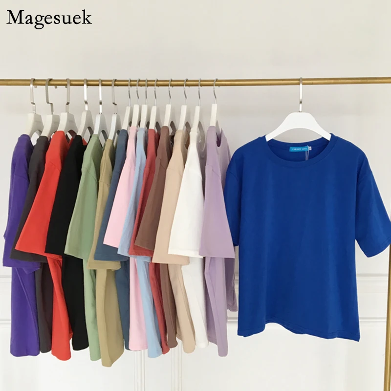 

Новые, летние рубашки с коротким рукавом Базовая футболка женская хлопковая повседневная одежда с О-образным вырезом, в Корейском стиле жен...
