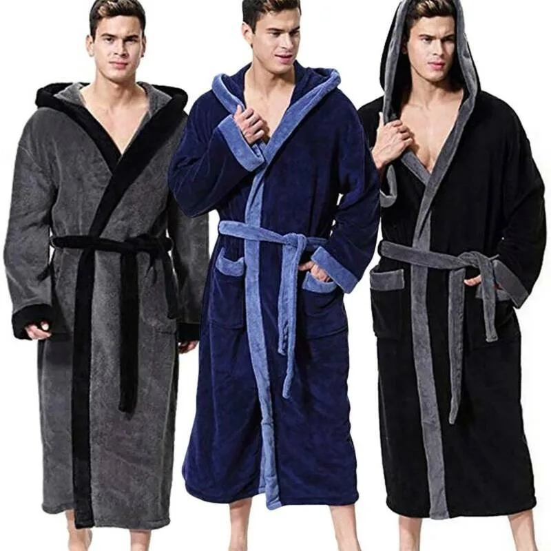 

Men's Hooded Robe Luxury Warmer Fleece Bathrobe Dressing Gown Sleepwear Winter