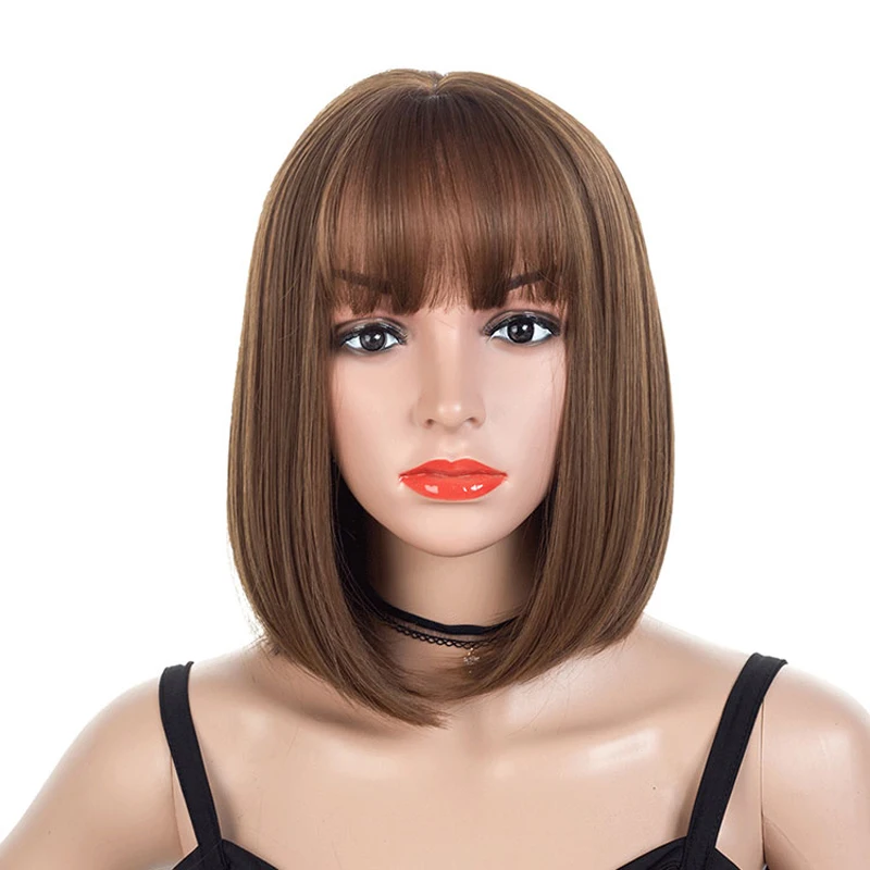 

Short Straight Synthetic Bob Wig with Bangs for Women Grey Blonde Bob Wig Heat Resistant lolita Cosplay Wigs