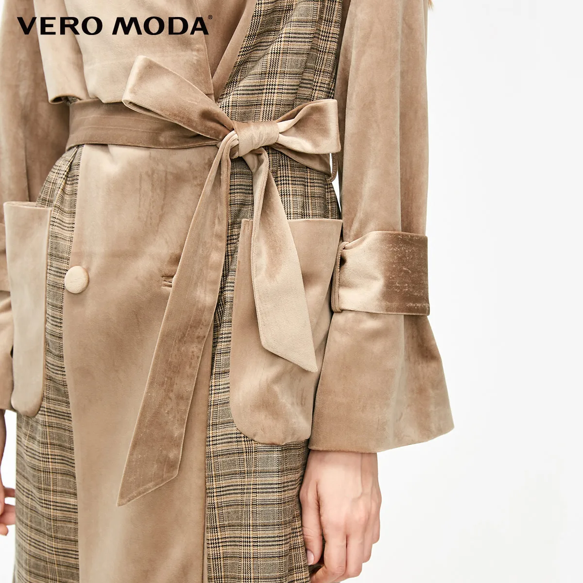 Vero Moda бархатный двубортный плащ в клетку кофта куртка женская| 318409507|Женские
