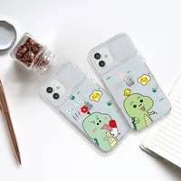 creative cute dinosaur phone case transparent for iphone 7 8 11 12 x xs xr mini pro max plus slide camera lens protect