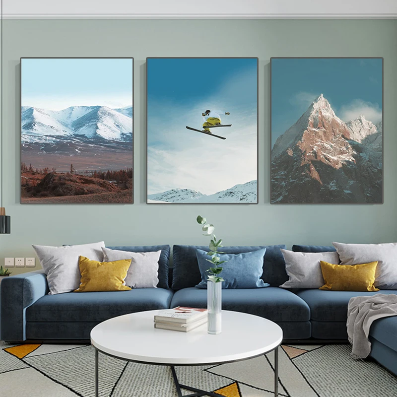 

Cuadros Winter Snow Canvas Painting Snow Mountain Skiing Scene Posters and Prints Nordic Wall Art Living Room Bedroom Home Decor