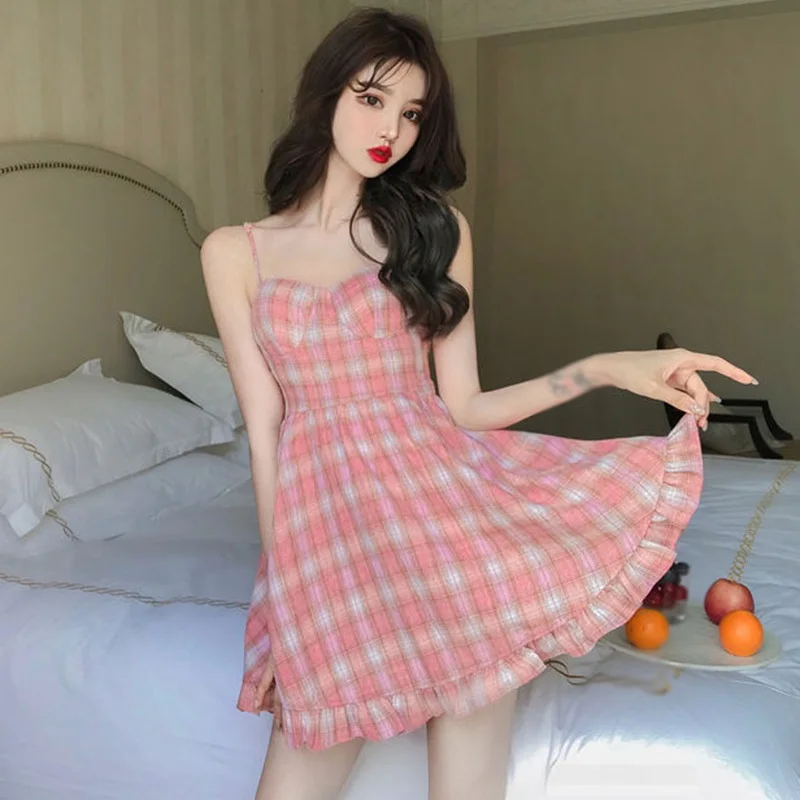 

Женские платья на бретельках для отдыха, милое приталенное женское платье в клетку с оборками, лето 2021