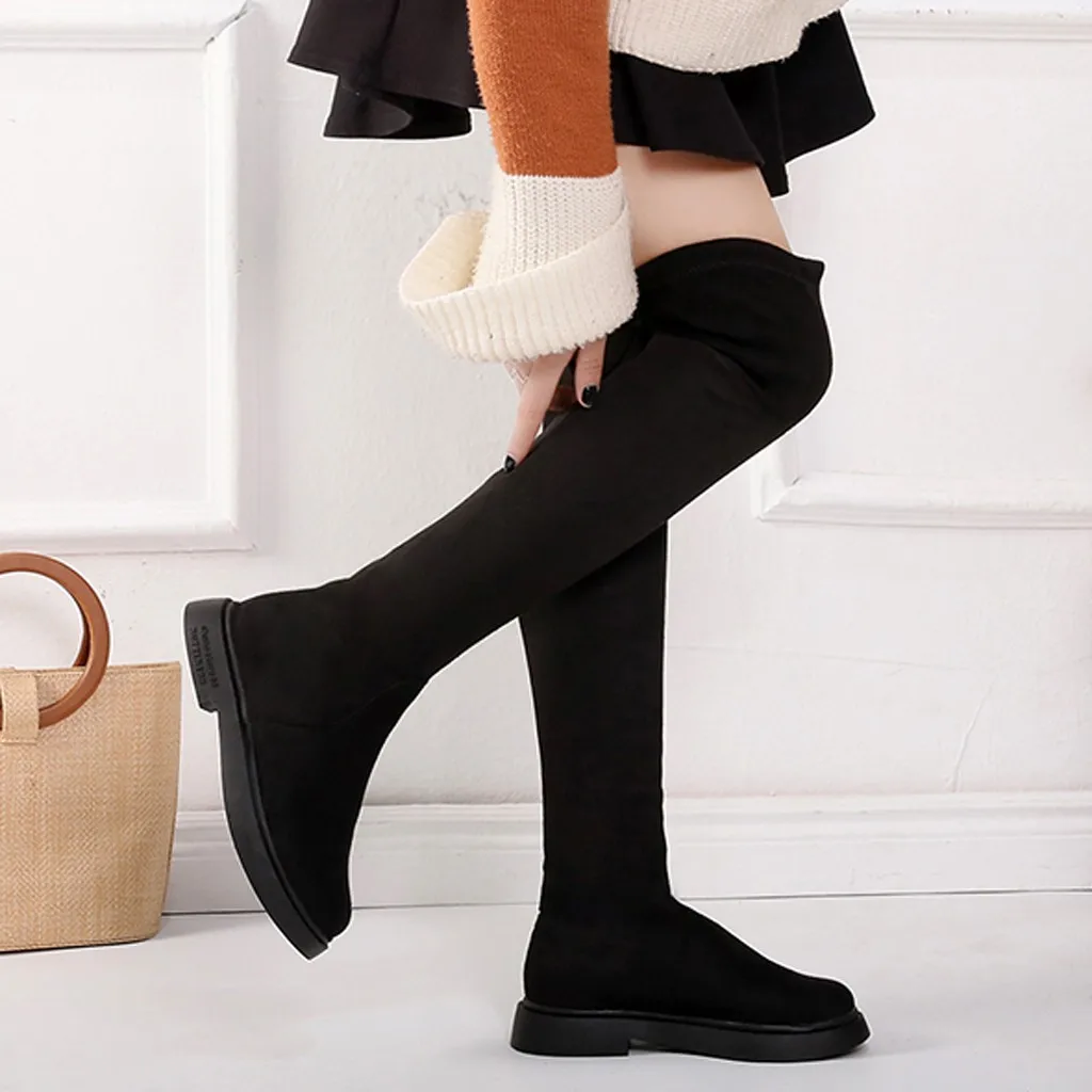 Облегающие Сапоги выше колена из флока женские коллекция 2019 года зимние сапоги