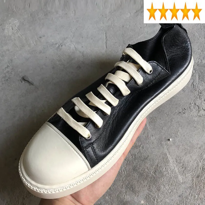 

Men Vintage Genuine Shoes Leather Casual Flats Autumn Lace Up Soft Sole Sneakers High Quality Work Safety Ankle Boots Black