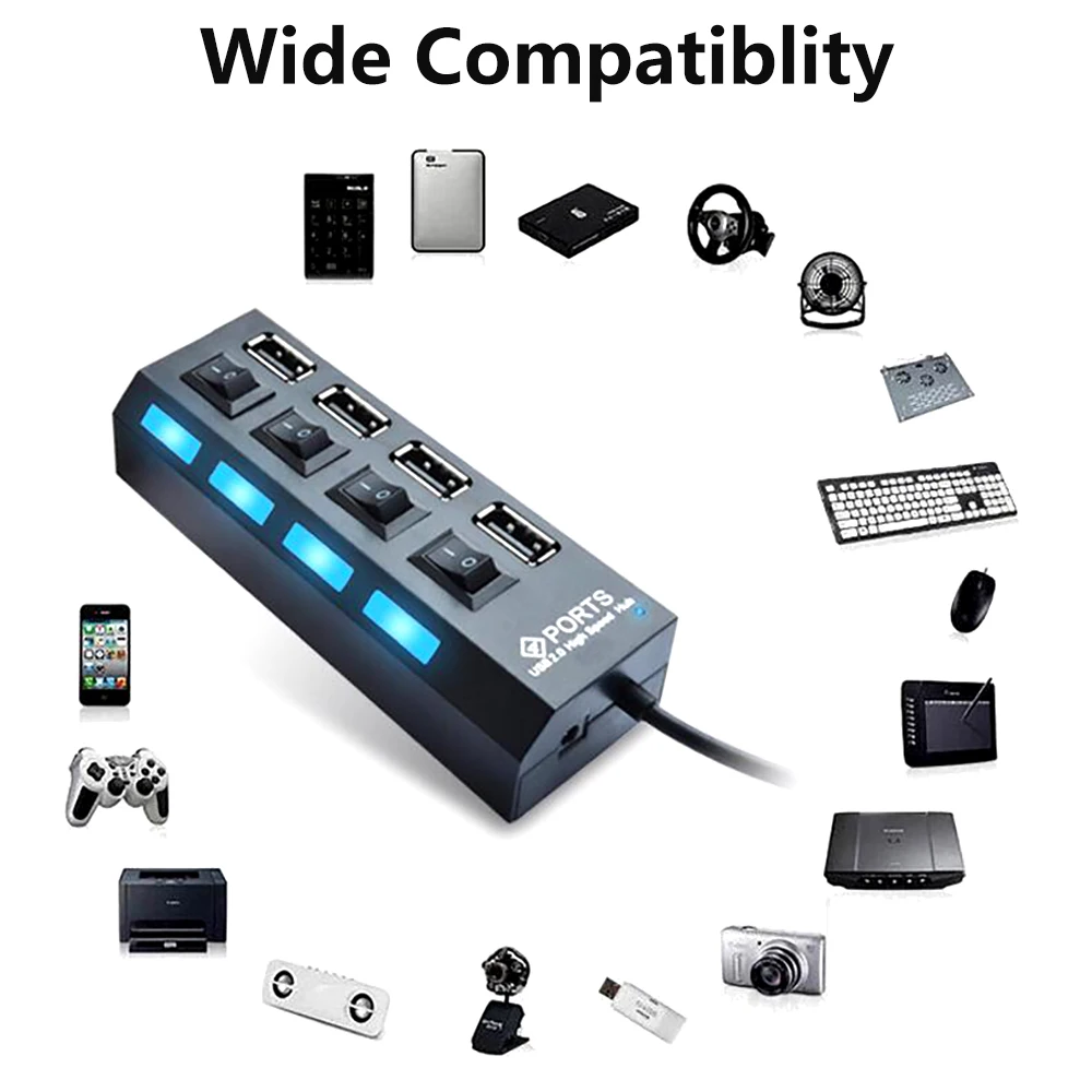 Usb-хаб с выключателем 4 порта USB 2 0 USB-адаптер питания высокоскоростной