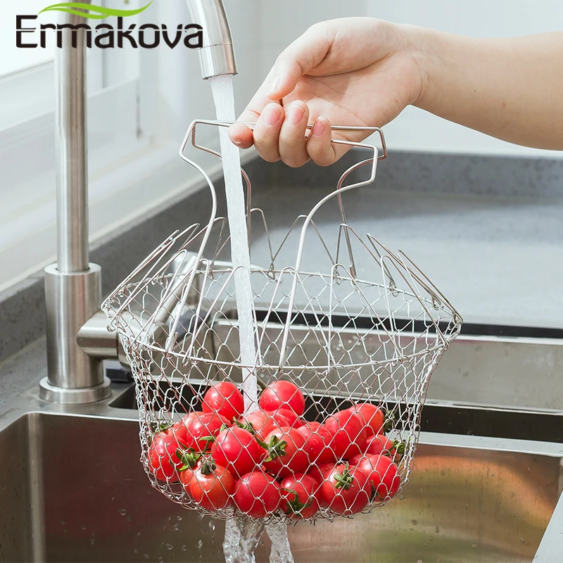 ERMAKOVA складной промывка паром напряжения Нержавеющая сталь жарочная Корзина