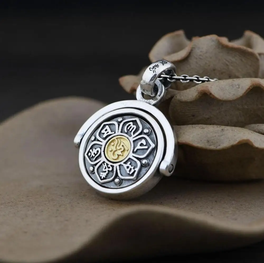 925 пробы Серебряный Тибетский ОМ-мани падме хм Лотос Подвеска в подарок A2154 |
