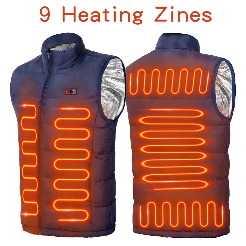

Men Double switch 9 zone heating Vest Electric Heated JacketsSportswear Heated Coat Graphene Heat Coat Heating Jacket Vest