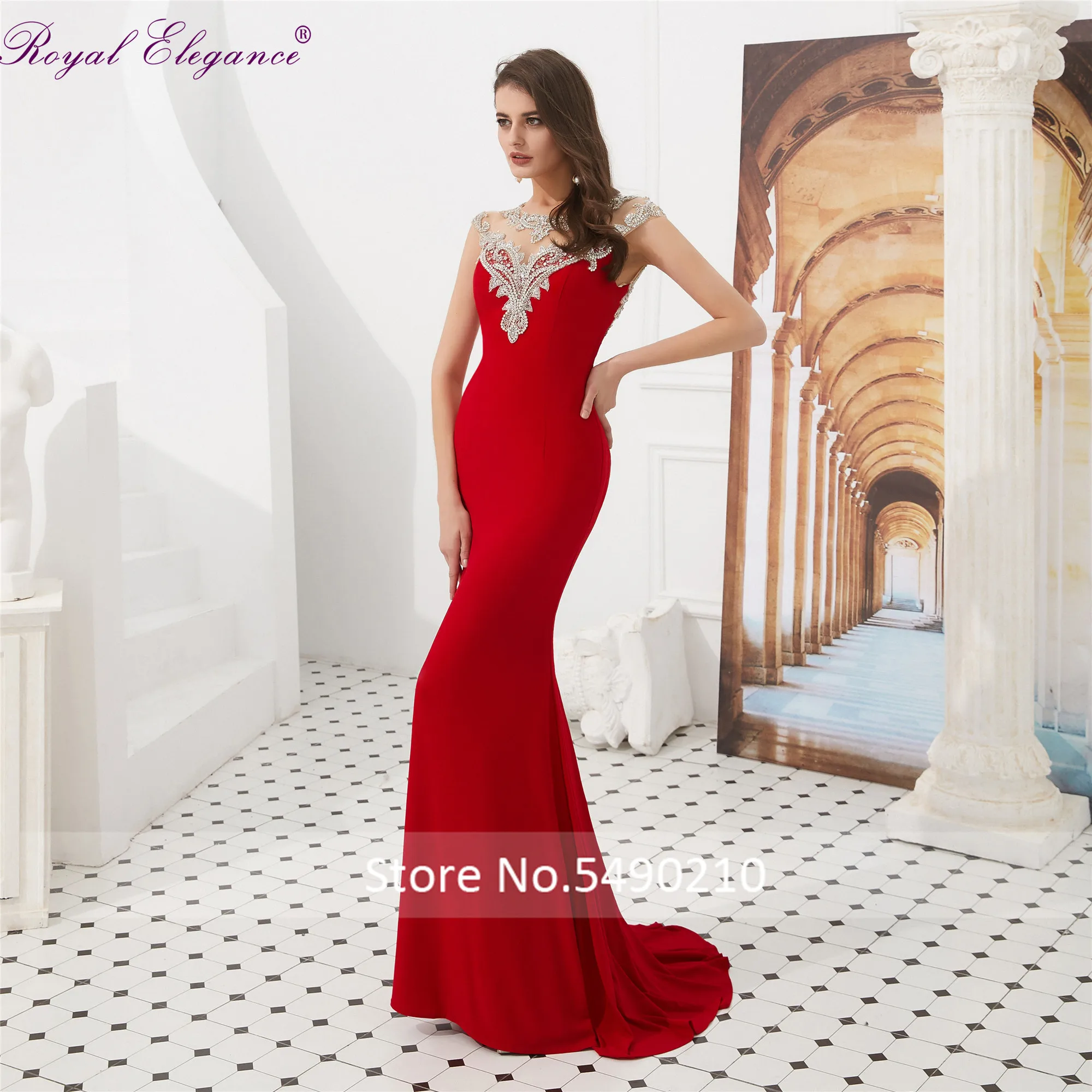 Королевское элегантное Креповое платье русалки с круглым вырезом украшенное