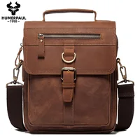 Genuine Leather Men Crossbody Bag Zipper Shoulder Travel Card Holder Business Hasp Brown Luxury Handbag Male Sports Casual