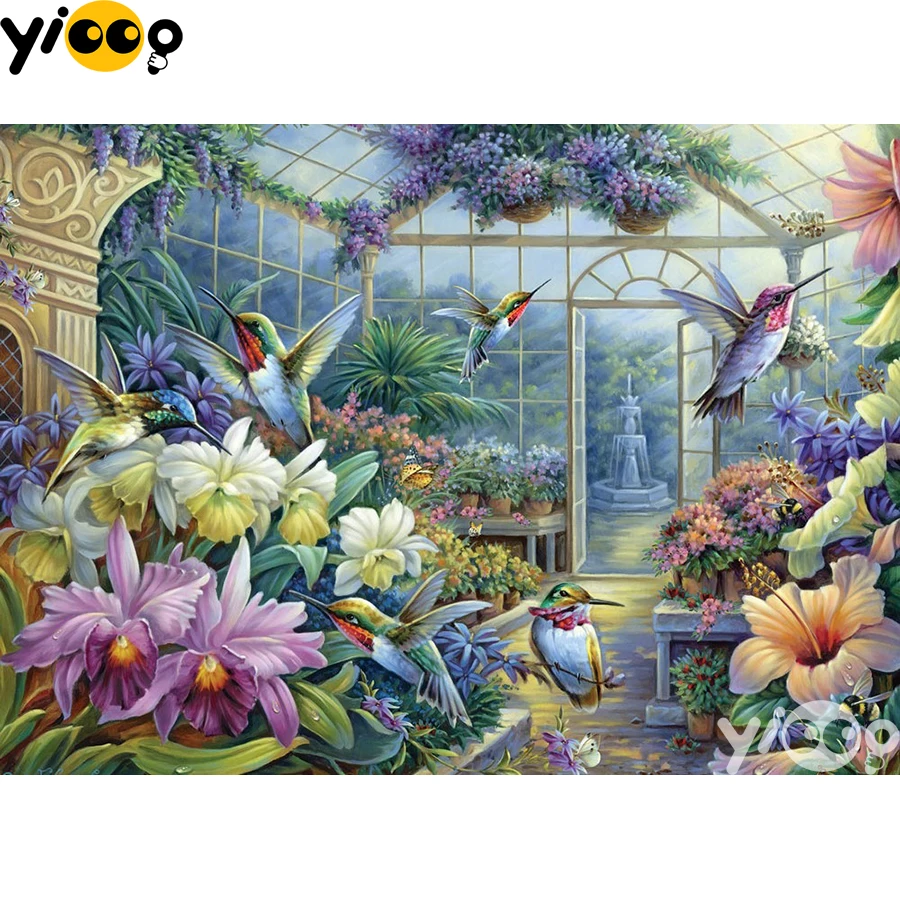 

Full Square/Round Diamond Embroidery Hummingbird in the Garden 5D Diamond Painting Rhinestone Mosaic Home Decor Gift BX2710