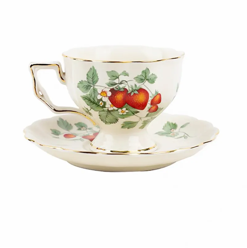 European vintage coffee cup set ceramic English gold rim French restaurant bar color box spoon and saucer |