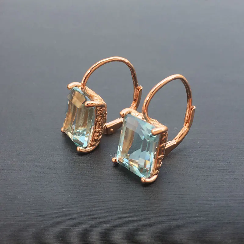 Женские кварцевые серьги CSJ с голубым топазом серебро 925 пробы 9х11 мм