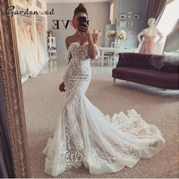 shealth ivory lace mermaid wedding dress 2020 tulle applique scoop wedding dresses long train bride dress wedding gowns