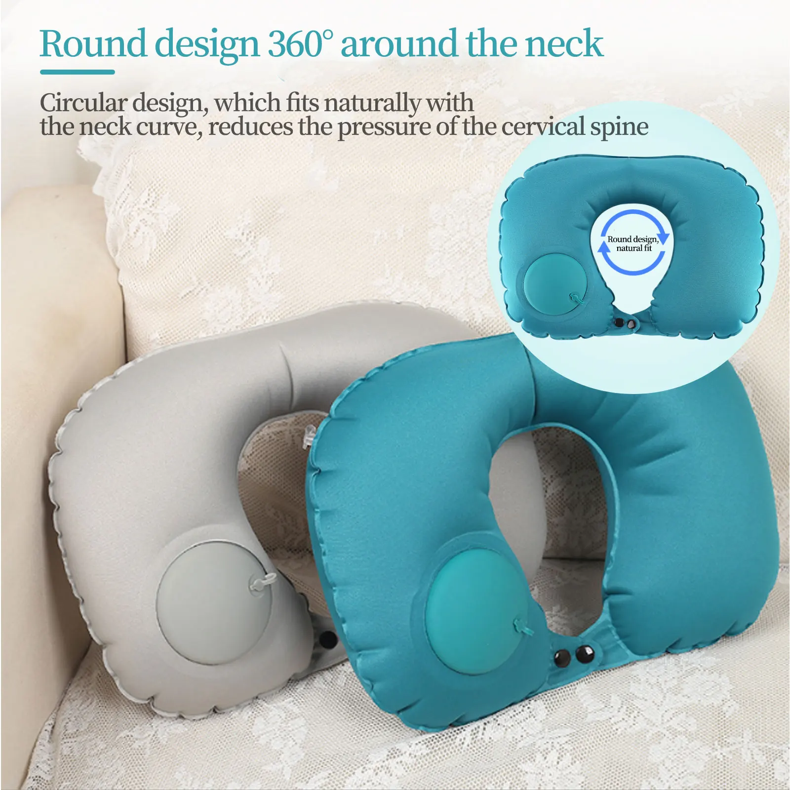 

Press-type Inflatable U-shaped Pillow Protable Car Head Neck Rest Massage Air Cushion Neck Pillow for Office Travel Accessories