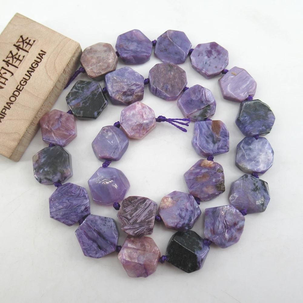 

APDGG Natural Purple Charoite Hexagon Coin Beads 12mm Flat Slice 16.5" Strand