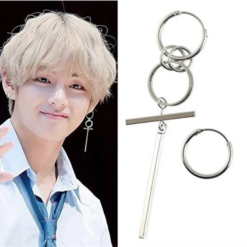 

1 Pair Kpop Star JIMIN V Style Earrings For Women Stainless Steel Cylinder Tassel Earring Men Jewelry Never Fade 1864