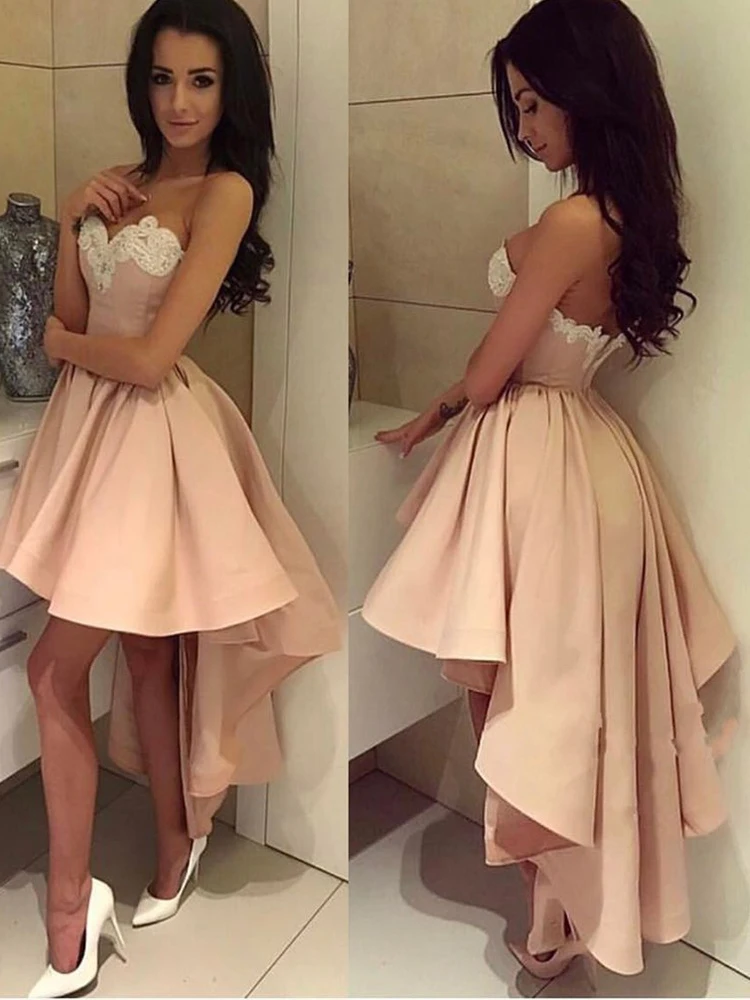 Vintage Lace Plus Size High Low Prom Dresses 2020 A line Front Short Dress Long Back Cheap Party Gowns vestidos | Свадьбы и