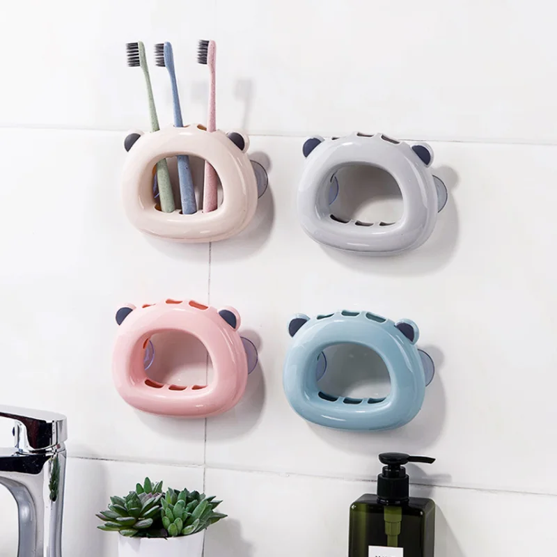 

ERMAKOVA Set of 2 Toothbrush Holder Cute Suction Hook 3 Position Toothbrush Holder Free punching Wall Mount Stand Bathroom Tool