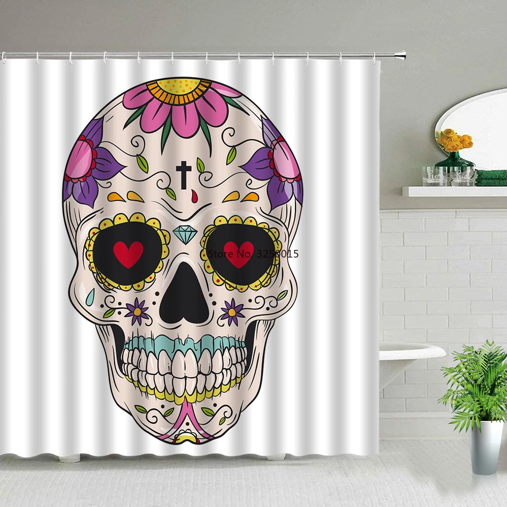 

Sugar Skull Tattoo Girl Shower Curtains Bathroom Curtain Sets 3d Printing Waterproof Bathtub Home Decor Bath Screens With Hooks