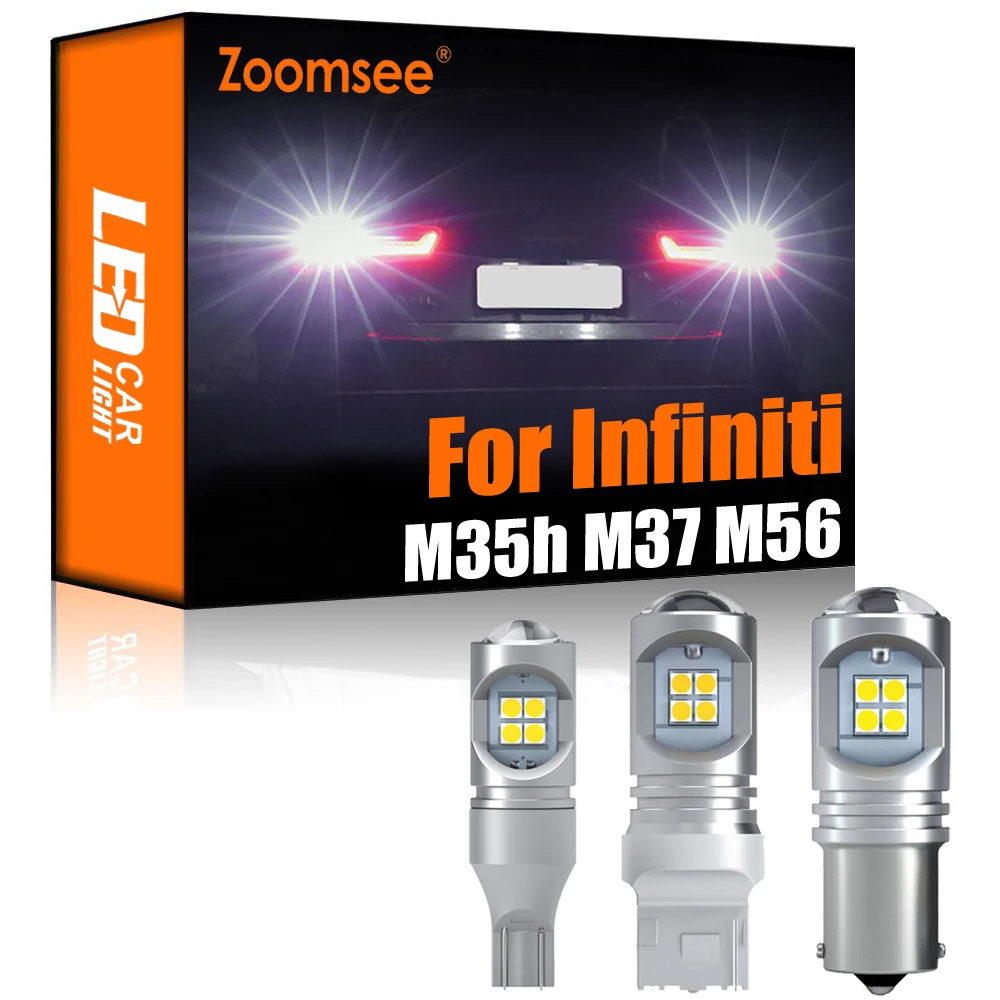 Zoomsee 2 قطعة الأبيض عكس LED ل إنفينيتي M35h M37 M56 2011-2013 Canbus الخارجي مصباح مساعدة الخلفية الذيل لمبة طقم مصابيح السيارة