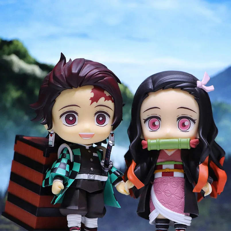 

10cm 1334 Zenitsu Figure Q.ver Kimetsu no Yaiba Kamado Nezuko Tanjirou PVC Action Figure 2 Face Anime Demon Slayer Figure Toys
